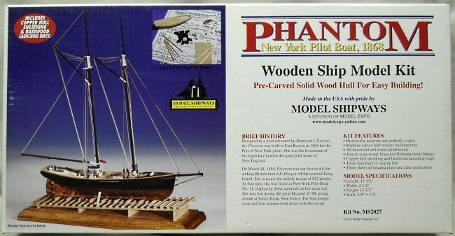 Model Shipways HO Phantom New York Pilot Boat - 13.5 Inch Long Wood and Metal HO Ship, MS2027 plastic model kit